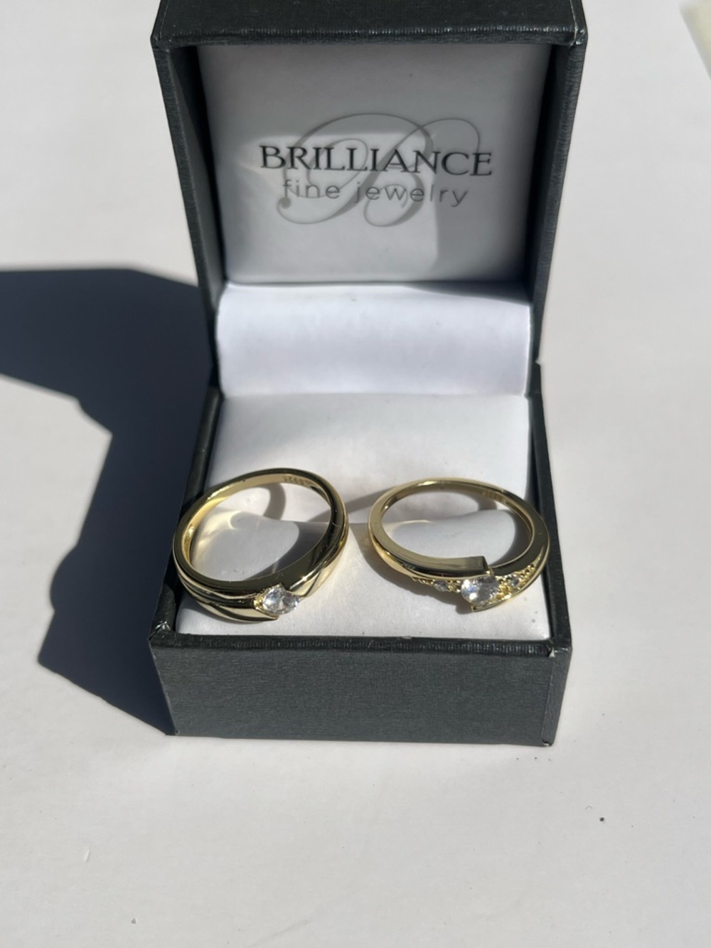 Set of two: Gold Ring with Clear Gemstone (does NOT come with box) - Picture 2 of 5